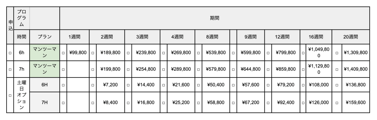 料金表