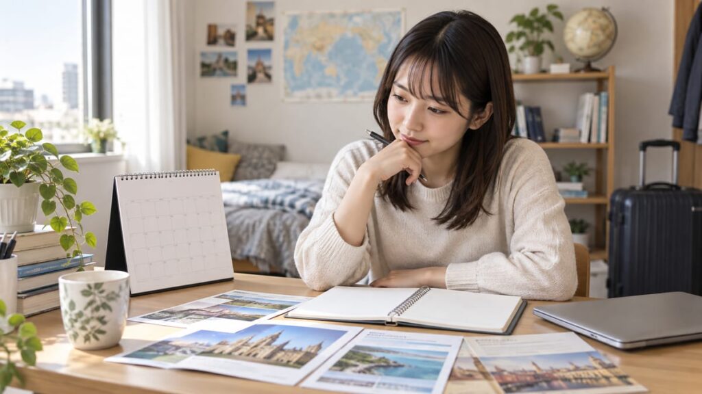 留学計画を整理する場面のAI生成イメージ